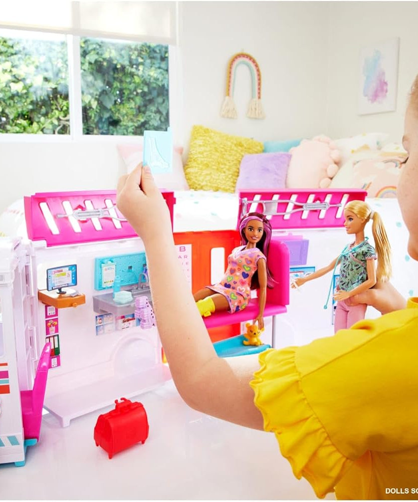 Barbie Toys, Transforming Ambulance and Clinic Playset, 20+ Accessories, Care Clinic