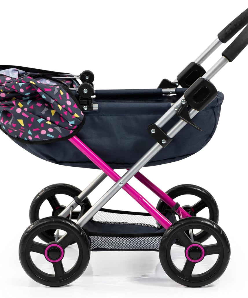 Bayer Pram Set Smarty for 46cm Dolls, Foldable Doll Stroller with Blanket, Pillow, and Integrated Basket, Role Play Toy for Kids, 3Y+ Years