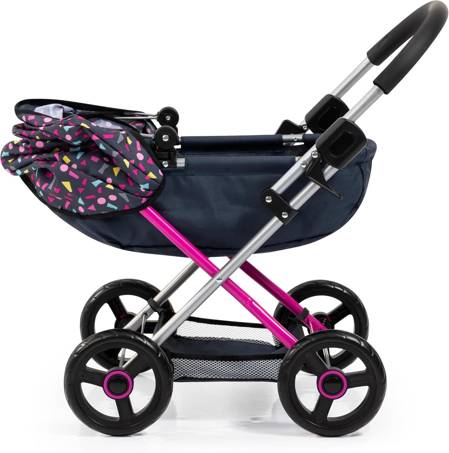 Bayer Pram Set Smarty for 46cm Dolls, Foldable Doll Stroller with Blanket, Pillow, and Integrated Basket, Role Play Toy for Kids, 3Y+ Years