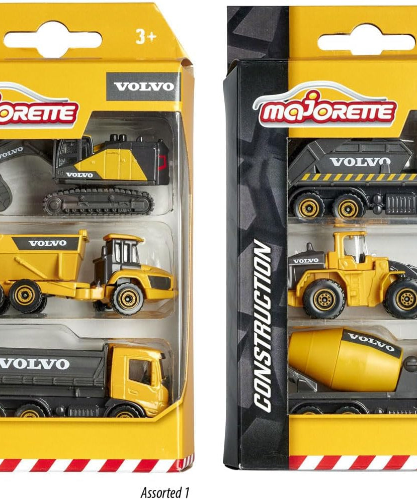 Majorette Volvo Construction Truck Set – 3-Piece Die-Cast Vehicle Collection with Moving Parts for Kids 3+, Realistic Sandpit and Collector’s Toy