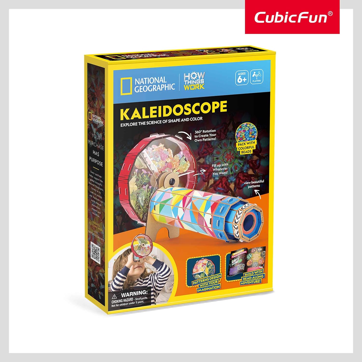 National Geographic 3D Kaleidoscope Puzzle 19-Piece STEM Educational Toy by Cubic Fun with Read-Along Adventure for Kids Ages 6 and Up