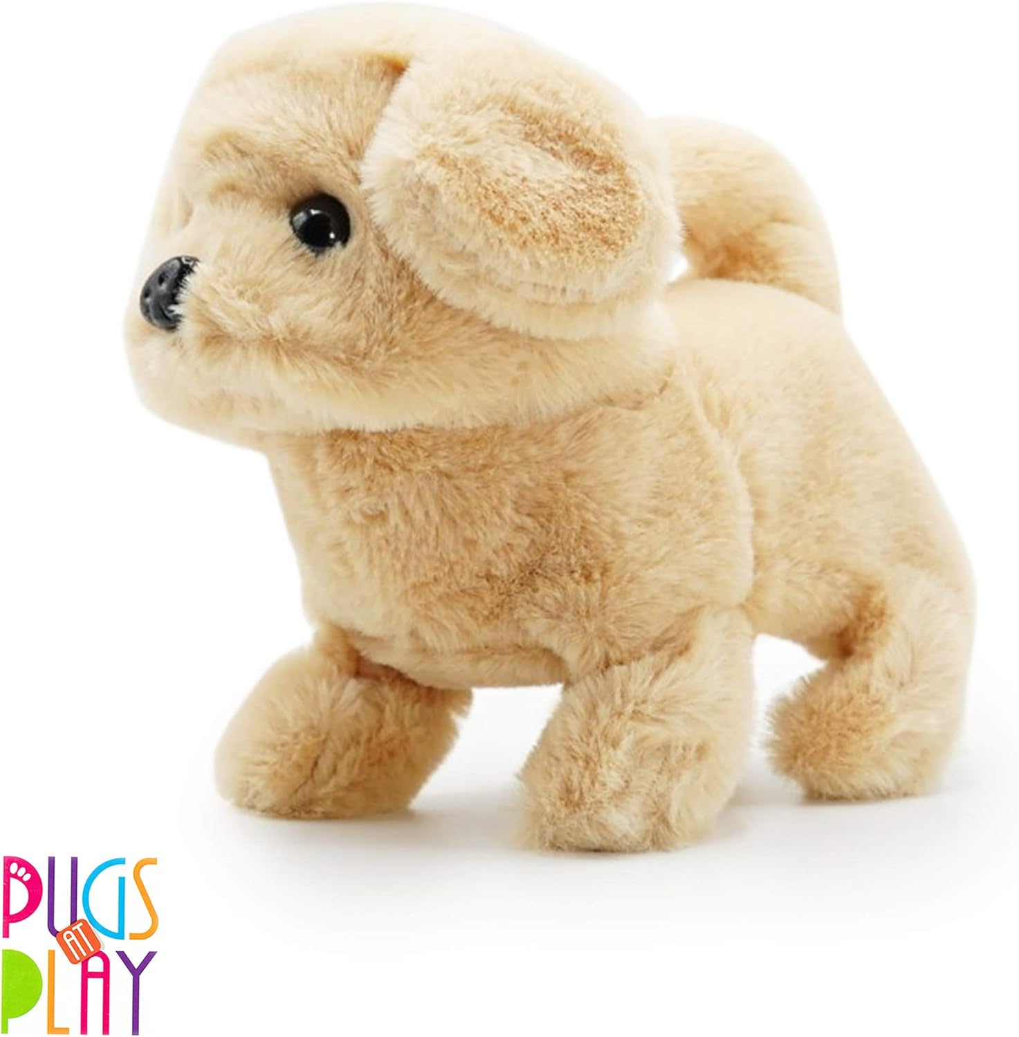 Pugs At Play Goldie Walking Dog Interactive Plush Toy with Bark Sound and Wagging Tail for Kids Ages 3 to 6