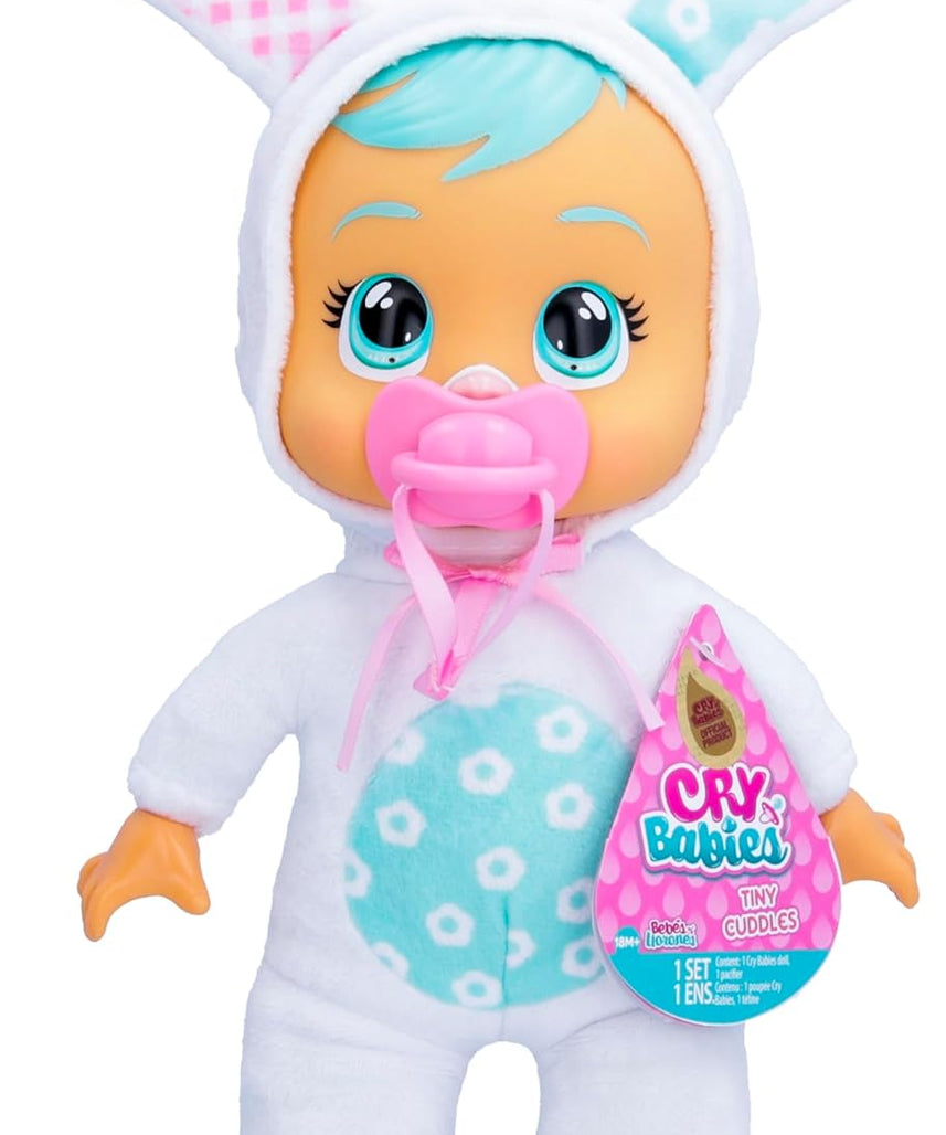 Cry Babies Tiny Cuddles Bunnies Honey - 9 inch Baby Doll, Cries Real Tears, White Bunny Themed Pajamas