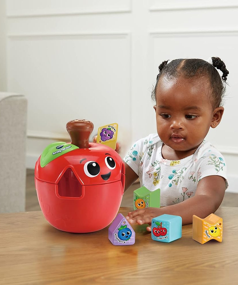 VTech 564603 Sorting Fun Apple Interactive Shape Sorter Toy with Spinning Fruit Shapes Educational Learning Toy for Toddlers 12-36 Months Made from 90% Reclaimed Plastic Includes 10 Shape Pieces and Quick Start Guide Multicolor