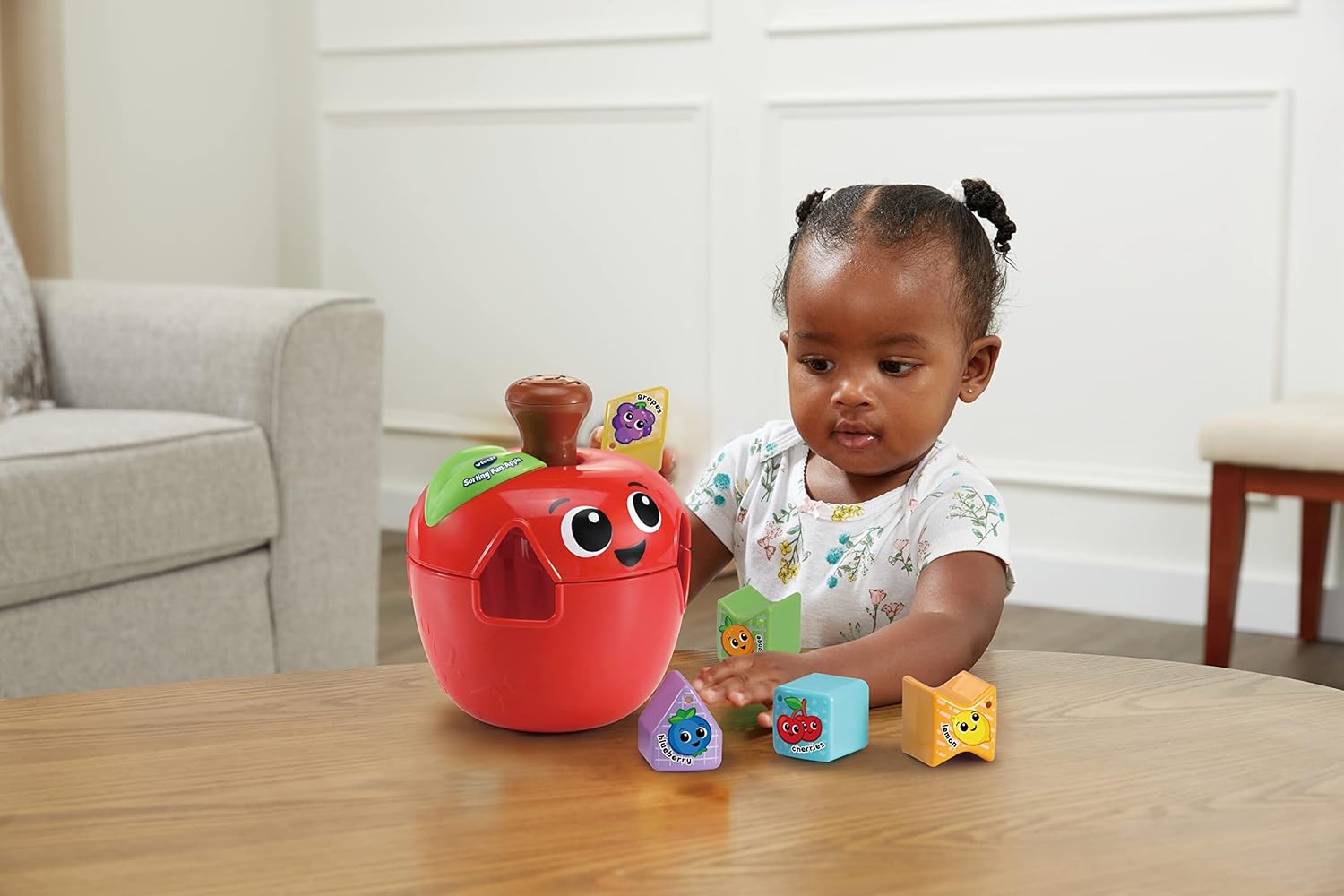 VTech 564603 Sorting Fun Apple Interactive Shape Sorter Toy with Spinning Fruit Shapes Educational Learning Toy for Toddlers 12-36 Months Made from 90% Reclaimed Plastic Includes 10 Shape Pieces and Quick Start Guide Multicolor