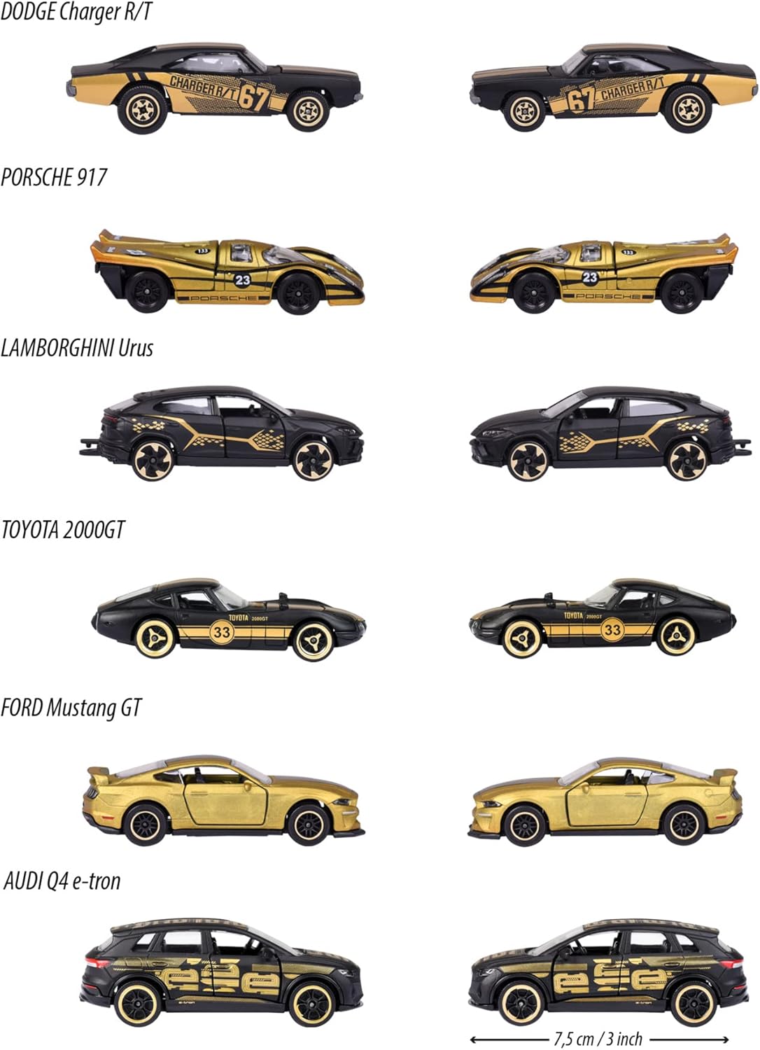 Majorette Limited Edition 9 Gold Design Toy Car, 1:64 Scale Die Cast Model, Random 1 of 6 Collectible Cars, Free Roll Suspension, Trading Card Included, Kids and Collectors, Ages 3+