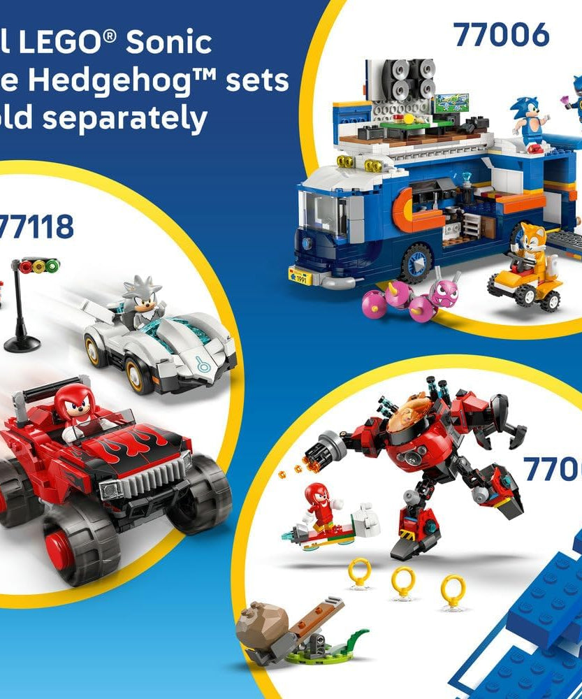 LEGO Sonic the Hedgehog: Sonic : Speedster Lightning - Race Car Toy w/a Minifigure, Chaos Emerald & 3 Gold Rings - Gaming Gift for 7+ Year Old Boys & Girls - 77117
