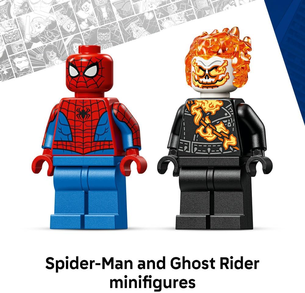LEGO | Marvel Spider-Man vs. Ghost Rider Motorcycle - Superhero Toy w/a Motorbike Model, 2 Minifigures, Web String & Fire Elements - Gift for 6+ Year Old Boys - 76335