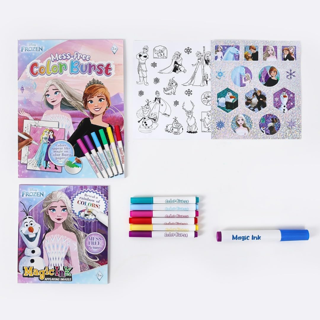 Disney Frozen Mess-Free Magic Ink Activity Kit - Color Burst Markers, Magic Ink Pad & Stickers - Creative Arts and Crafts Set for Kids, Girls & Boys