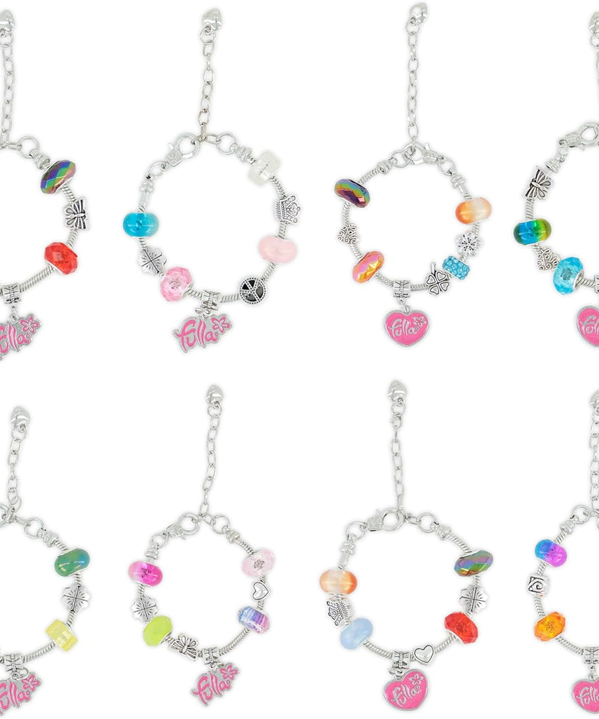 Fulla Bracelet Charm & Cheer Set for Girls Ages 3+, Pack of 8 Colorful Fashion Bracelets with Trendy Designs, Soft & Durable Accessories for Kids, Perfect Birthday Gift & Dress-Up Play