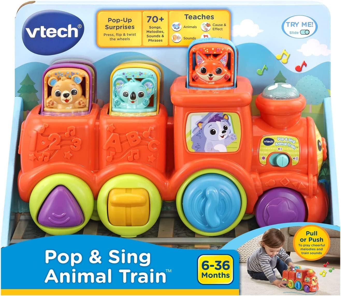 VTech - Pop and Sing Animal Train | Interactive & Developmental Toy with Sounds and Music | For Boys & Girls, Suitable for Ages 3 Months+