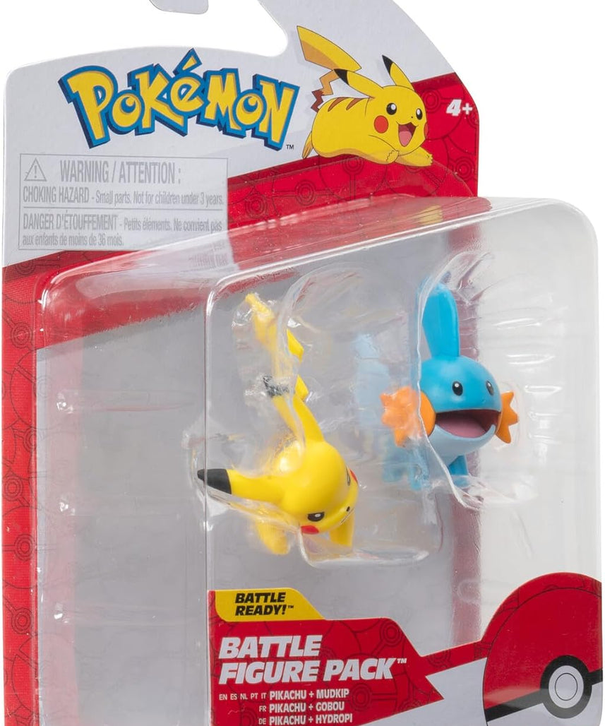 Pokemon Pikachu & Mudkip Figures, Detailed Official Figures, Battle Ready, Action Figurines, Collectibles, Display Toys for Boys, Battle Figure