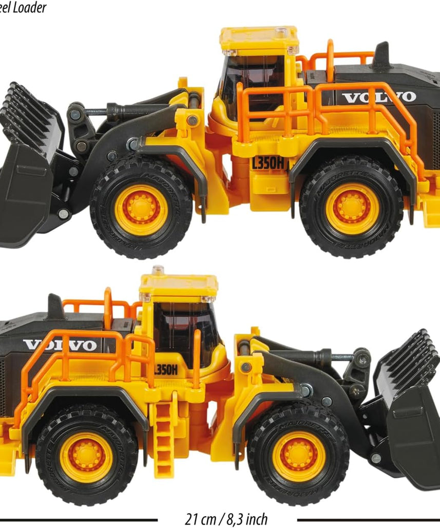 Majorette Grand Series Construction Volvo Wheel Loader L350H Die-Cast – Realistic Sound & Light Features, Movable Shovel, Sturdy Metal Design, One Size, Kids 3+