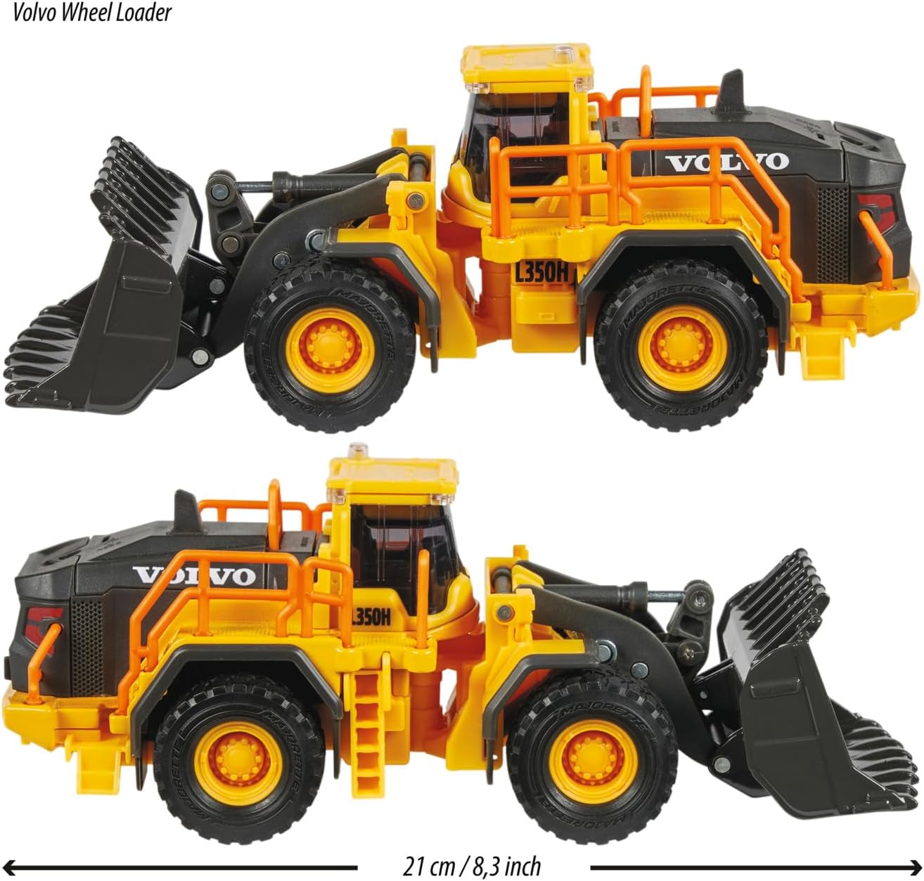 Majorette Grand Series Construction Volvo Wheel Loader L350H Die-Cast – Realistic Sound & Light Features, Movable Shovel, Sturdy Metal Design, One Size, Kids 3+