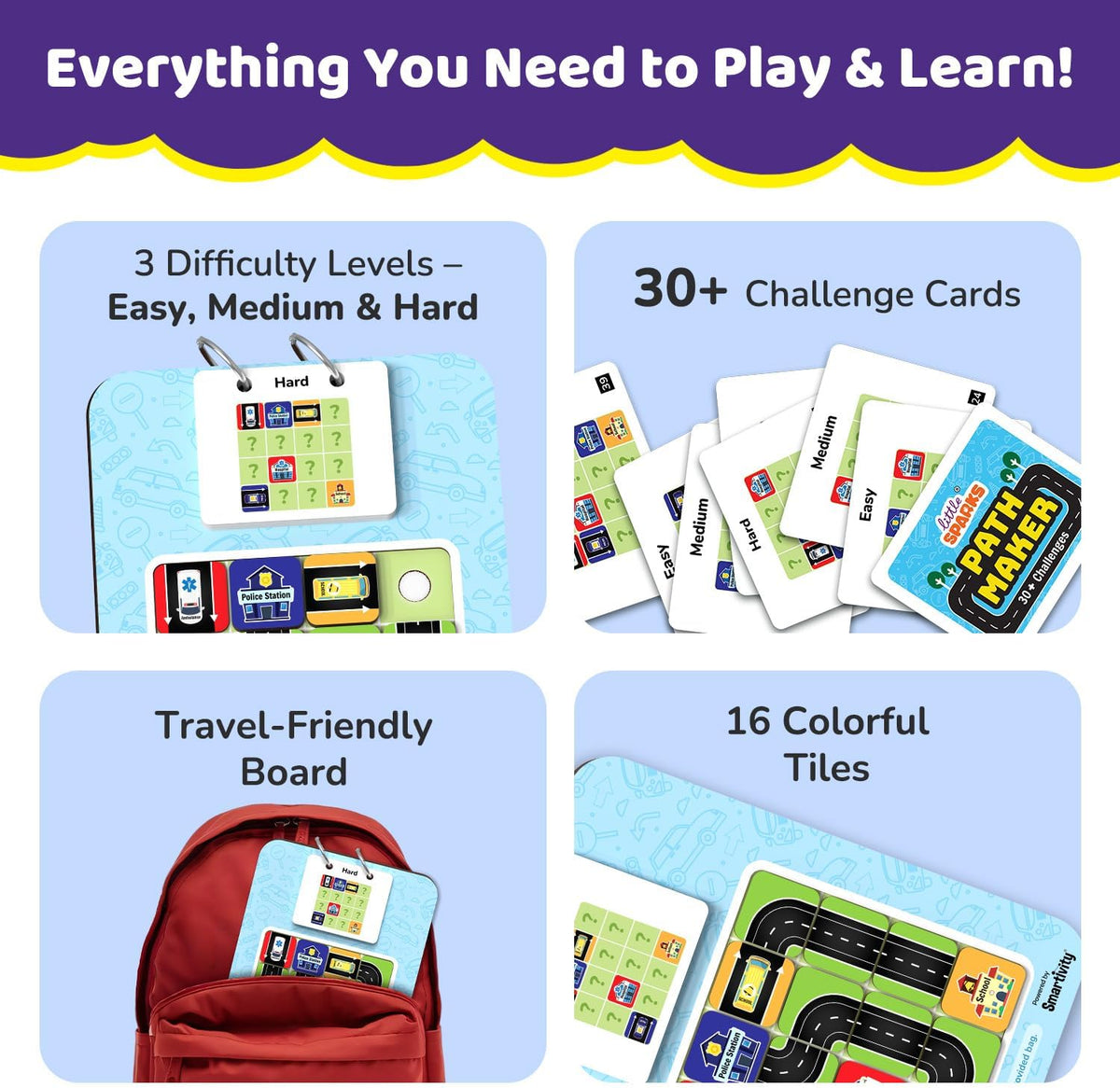 Smartivity Path Maker Brain Puzzle for Kids 4-8 Years Old I Guide Vehicles to Their Destination - 30+ Challenges I Logic & Problem-Solving Puzzle Game for Boys & Girls 4,5,6,7,8 Years