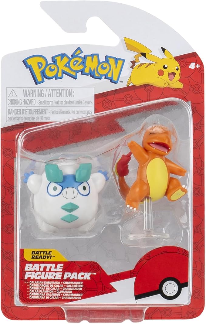 Pokemon Battle Figure Galarian Darumaka & Charmander, Official Detailed Action Figures, Play Figurines for Kids, Toy Gift