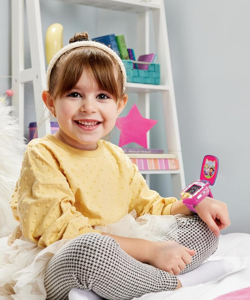 VTech - Gabby’s Dollhouse Time to Get Tiny Watch - Multicolour | includes 10 digital clock faces featuring Gabby and her kitty friends, a stopwatch| Suitable ages 3 + up
