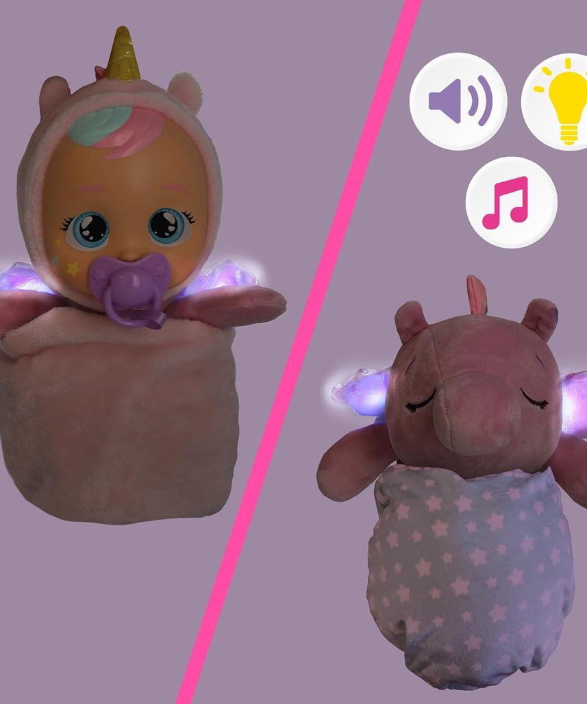 Cry Babies Goodnight Friends Luna and Poppy, 2 In 1, With Light up Wings, 5 Soothing Lullabies, Baby Doll, Pretend Play, Roleplay, 1 Years+