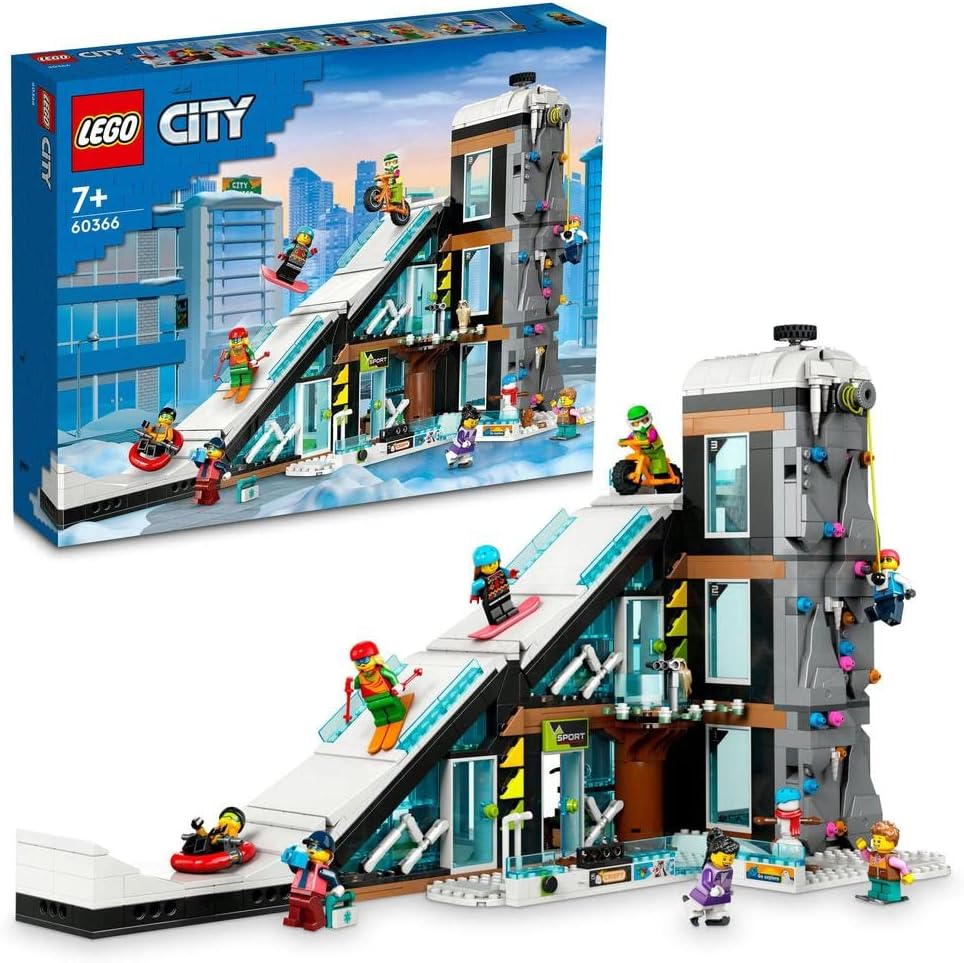LEGO City Ski and Climbing Centre 60366 Building Set with Ski Lift, Winter Sports Shop, Café, Minifigures for Kids Ages 7+