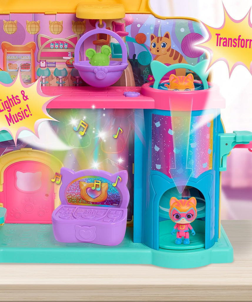 Just Play Disney Junior SuperKitties Purr N Play Playset, Lights and Sounds, 51 cm Playset, 10 Pieces, Kids 3+