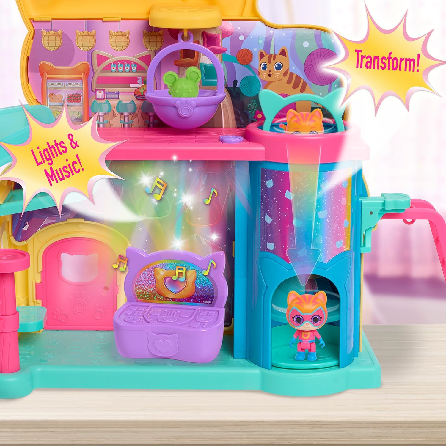 Just Play Disney Junior SuperKitties Purr N Play Playset, Lights and Sounds, 51 cm Playset, 10 Pieces, Kids 3+