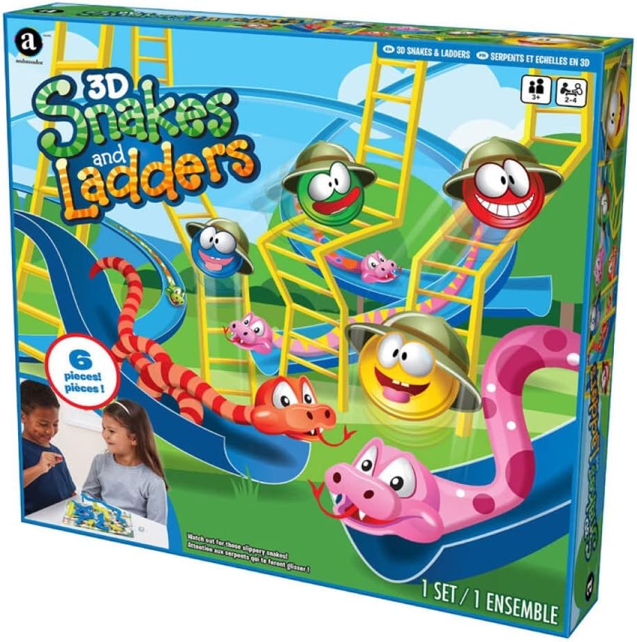 3D Snakes & Ladders Board Game for Kids, Family Fun, Ages 4+