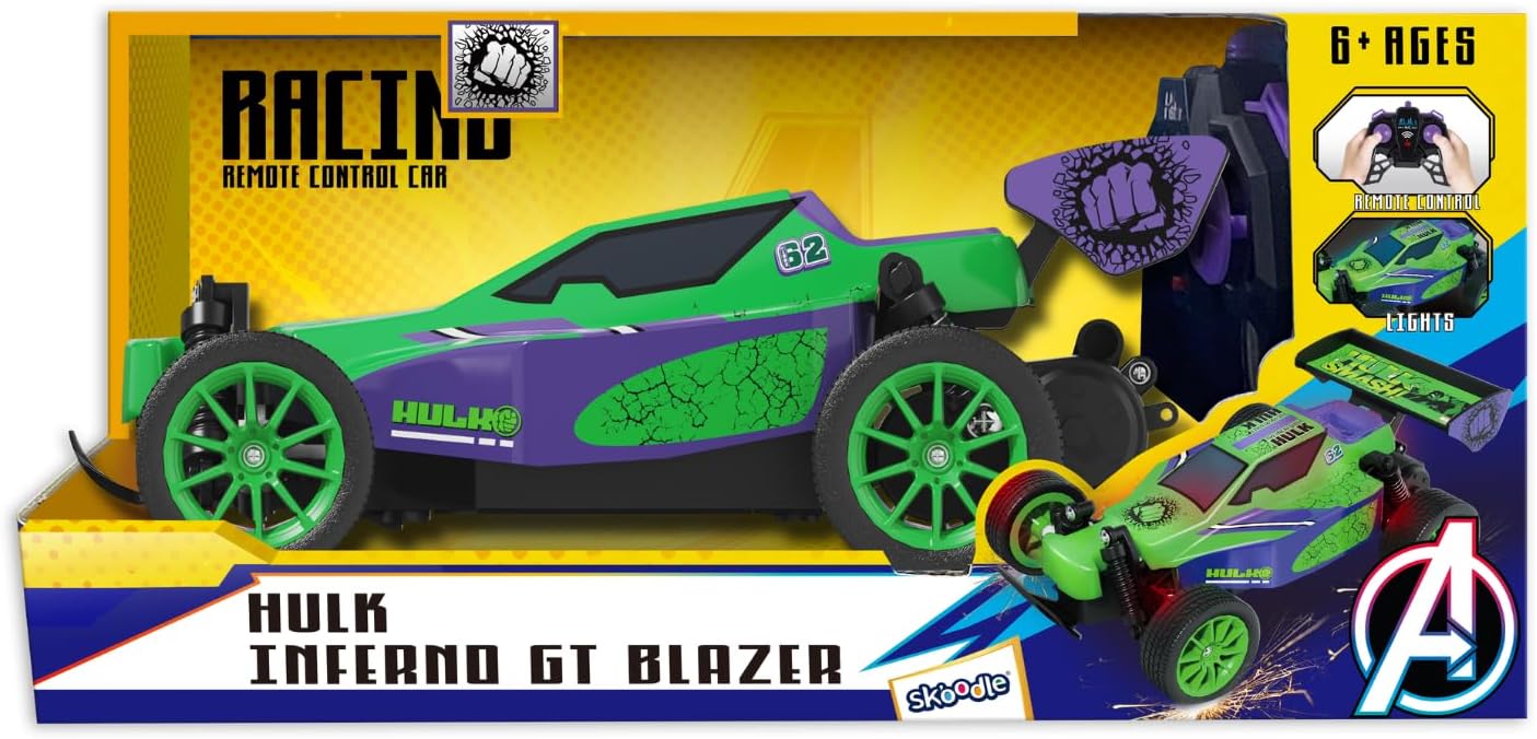 Marvel Hulk Inferno GT Blazer 2.4 GHz RC Car – Full Function Remote Control Monster Truck with Working Lights, High Speed Off-Road Action Toy for Kids Ages 6+, Official Marvel Merchandise