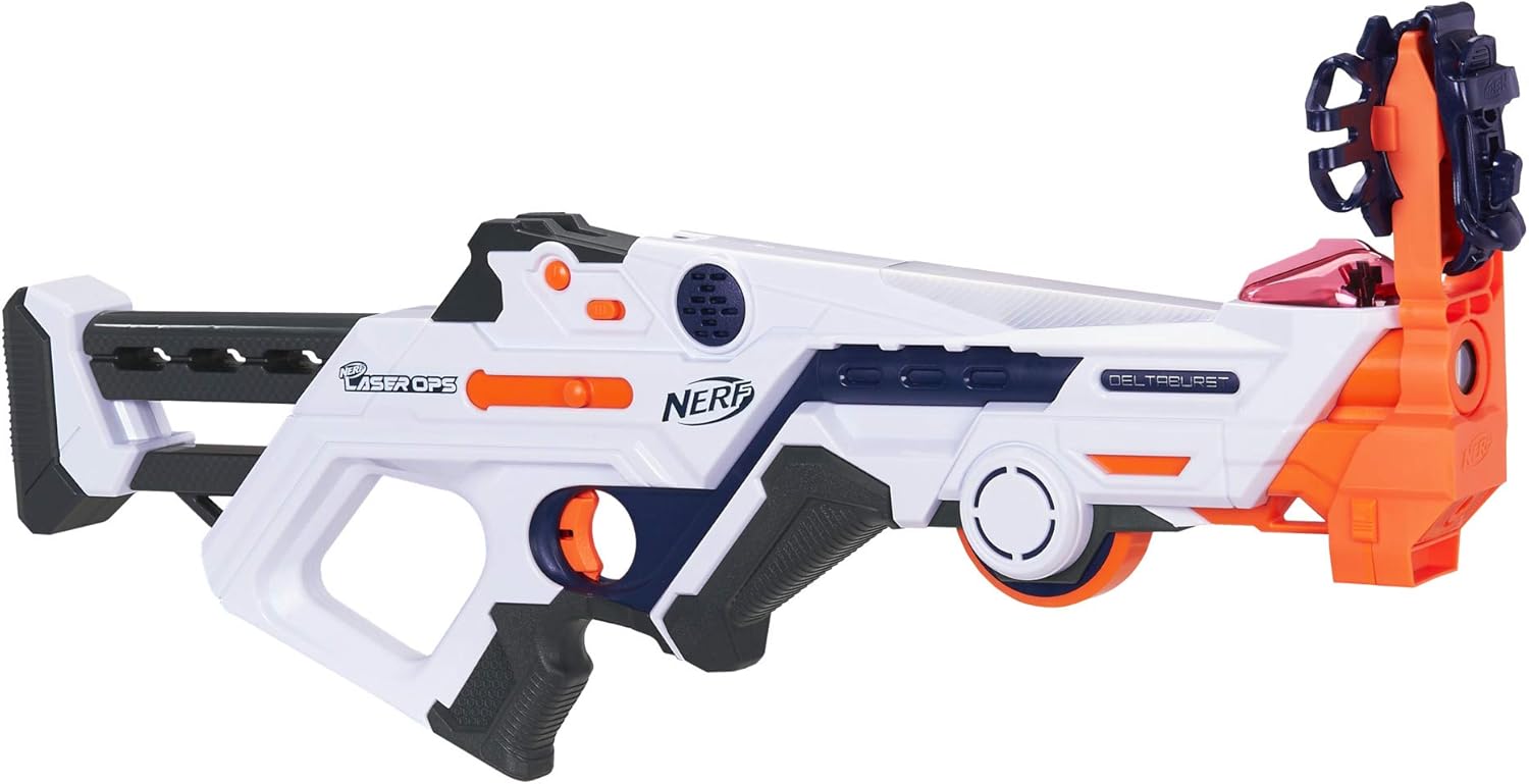 Nerf Laser Ops Burst Fire Combat Blaster with Light and Sound Effects, Multi-Shot IR Burst, LCD Display, App Compatible, Includes Armband and Solo Attachment, Ages 8+