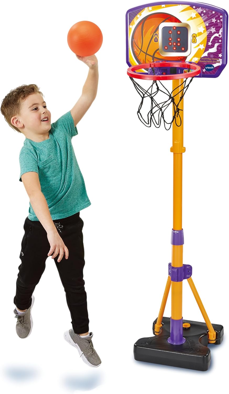 VTech Counting Hoops Basketball Stand – Adjustable Interactive Hoop with LED Screen & 3 Games, Toddler Toy for Ages 3+