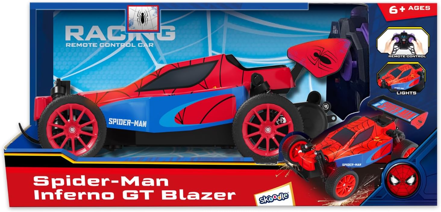 Marvel Spider-Man Inferno GT Blazer RC Car - 2.4 GHz Full Function Remote Control Vehicle with Working Lights - Official Marvel Avengers Toy for Kids - Ages 6+