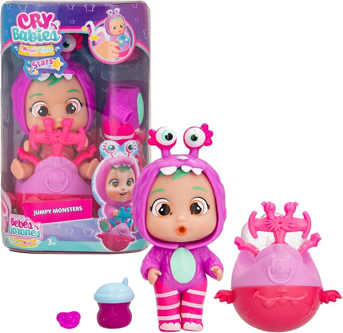 BEBÉS LLORONES LÁGRIMAS MÁGICAS Bubu Mini Baby Doll with Monster Pyjamas, Tears, Slime and Jumping with Her Scooter, Toy for Boys and Girls from 3 Years
