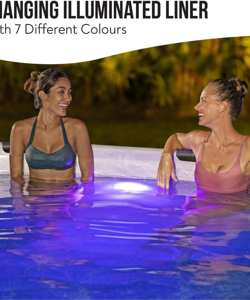 Bestway Steel Pro Max™ Round Frame Swimming Pool with LED Light & Filter Pump, 15 ft (4.57m x 1.07m) – Above Ground Pool Set, Grey, Ages 18+