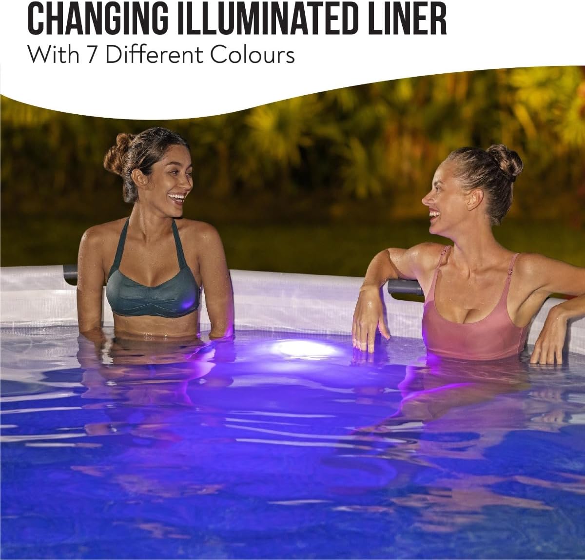 Bestway Steel Pro Max™ Round Frame Swimming Pool with LED Light & Filter Pump, 15 ft (4.57m x 1.07m) – Above Ground Pool Set, Grey, Ages 18+