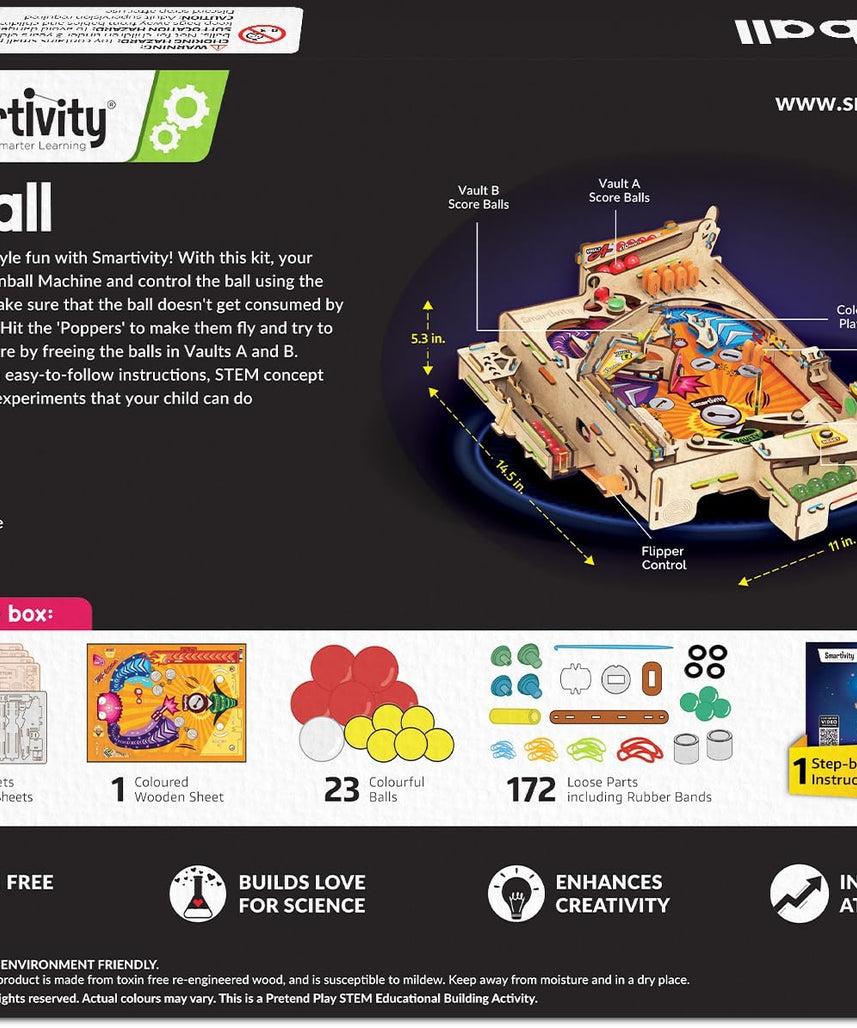 Smartivity Pinball Machine STEM DIY Fun Toy, Educational & Construction based Activity Game Kit for Kids 8 to 14, Best Gift for Boys & Girls, Learn Science Engineering Project