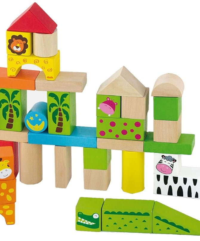 New Classic Toys Viga - Holzebausteine - Zoo - 50 Stück