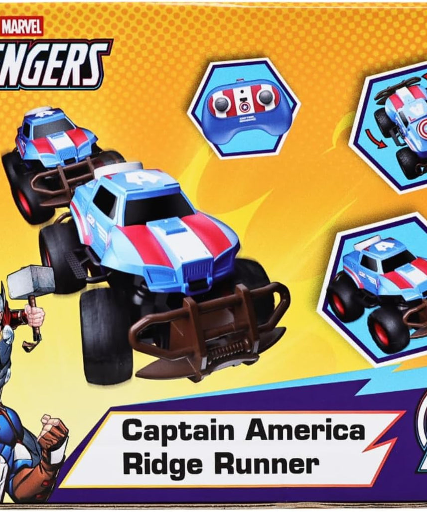 Marvel Captain America Ridge Runner Remote Control Car, Official 2.4 GHz Full Function R/C Vehicle, Rugged Indoor & Outdoor Toy for Kids Ages 3+
