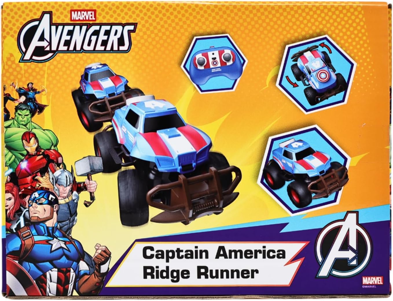 Marvel Captain America Ridge Runner Remote Control Car, Official 2.4 GHz Full Function R/C Vehicle, Rugged Indoor & Outdoor Toy for Kids Ages 3+