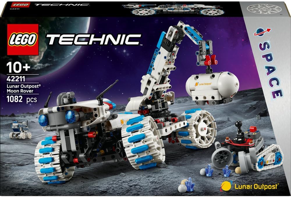 LEGO Technic Lunar Outpost Moon Rover Space Vehicle - Interactive STEM Toy with a Crane & Solar Panels - Robot Model - Birthday Gift for 10+ Year Old Boys & Girls - 42211