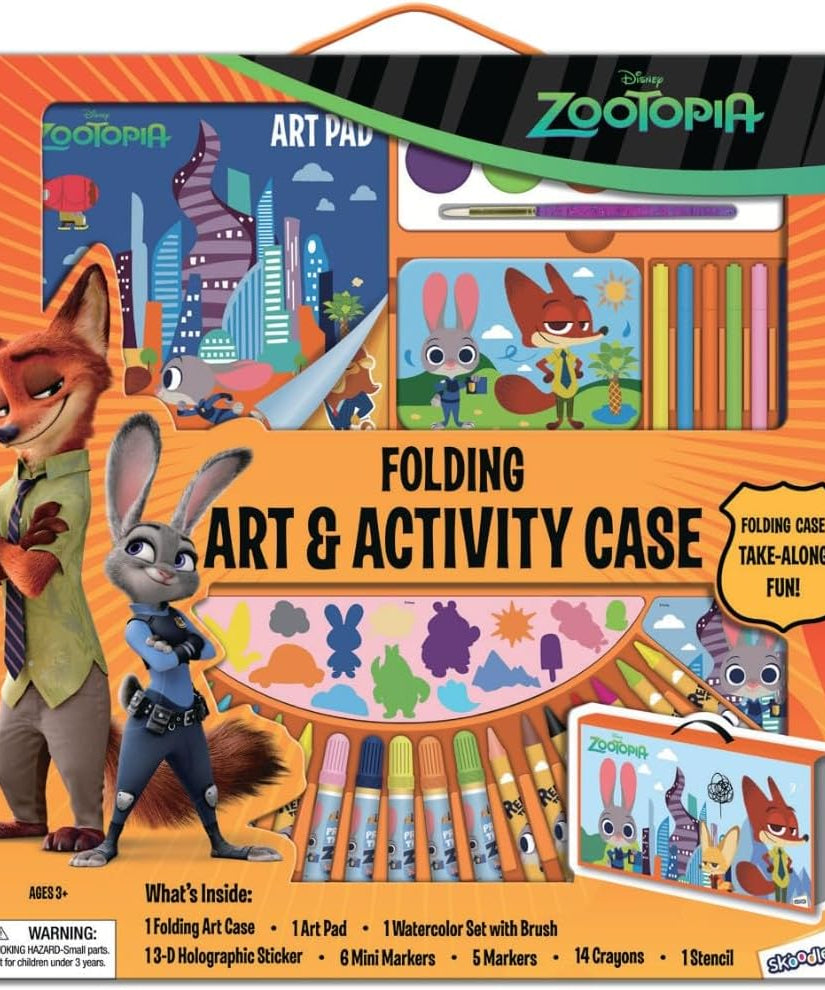 Disney Zootopia Folding Art & Activity Case for Kids - All-in-One Portable Art Set with Markers, Crayons, Paint, and Stickers - Fun Travel Gift for Ages 3+