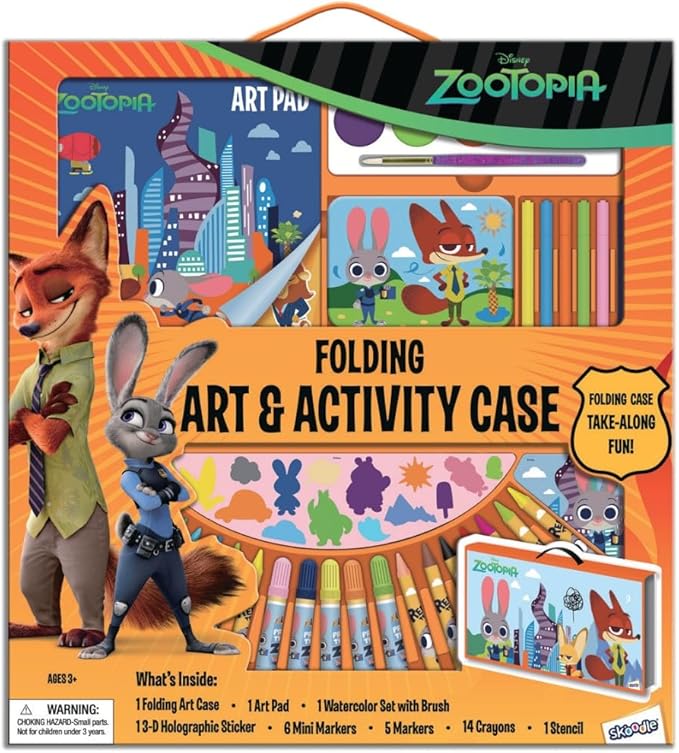 Disney Zootopia Folding Art & Activity Case for Kids - All-in-One Portable Art Set with Markers, Crayons, Paint, and Stickers - Fun Travel Gift for Ages 3+