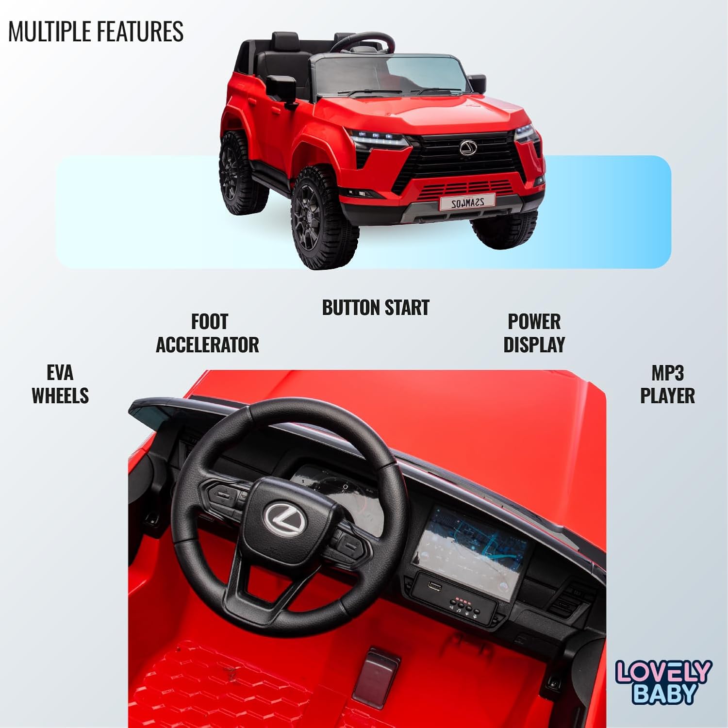 Lovely Baby LB 4002EL Lexus Style Kids Ride-On Car 12V Battery Operated Electric Car with EVA Wheels, LED Lights, Music, Seat Belt, Sit & Drive Vehicle for Boys & Girls 2–6+ Years