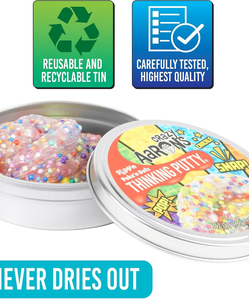 Crazy Aaron's Poke'N Dots Popp’n Thinking Putty® - 4" Tin Thinking Putty - Non-Toxic Sensory Play Putty - Never Dries Out - Creative Toy
