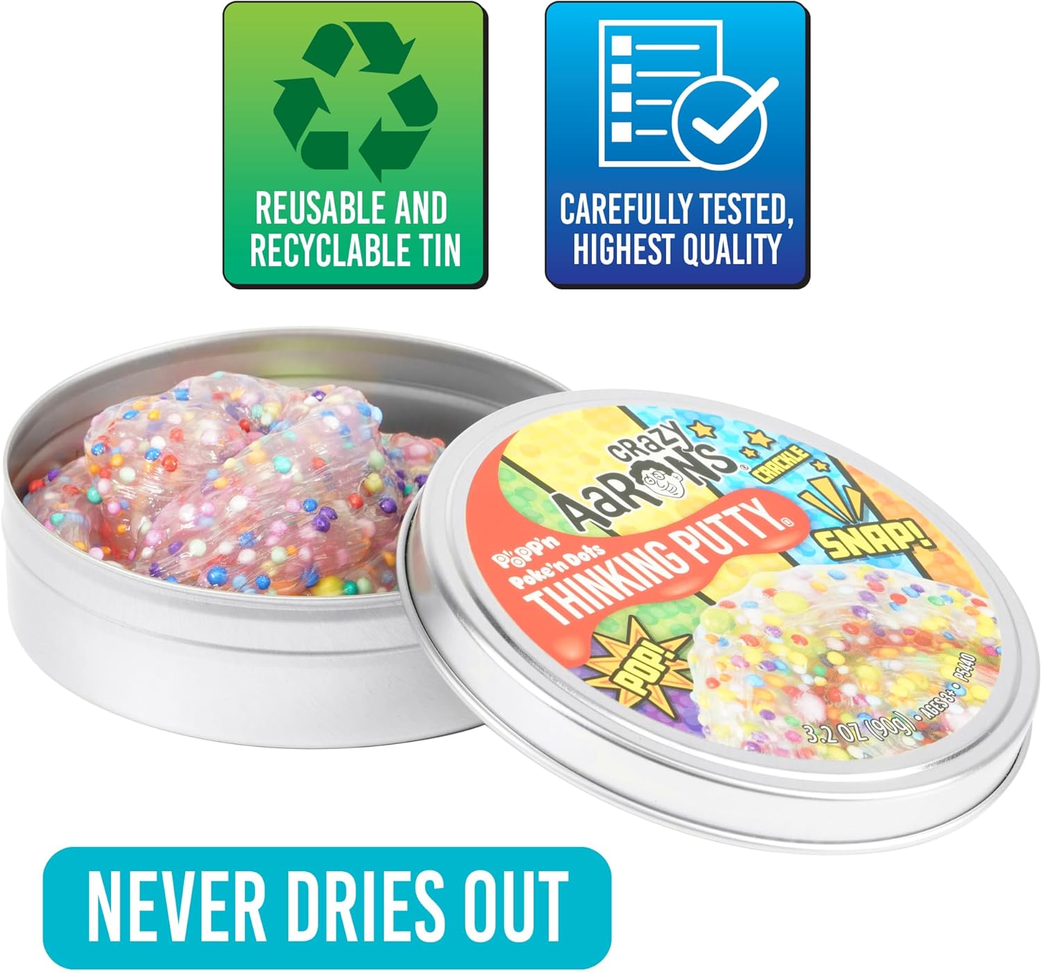 Crazy Aaron's Poke'N Dots Popp’n Thinking Putty® - 4" Tin Thinking Putty - Non-Toxic Sensory Play Putty - Never Dries Out - Creative Toy