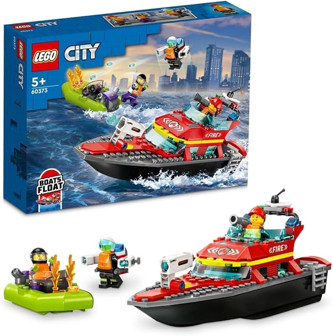 LEGO City Fire Rescue Boat Toy, Floats on Water, with Jetpack, Dinghy and 3 Minifigures, Everyday Hero Toys for Boys and Girls Aged 5+, Ramadan Gift Ideas - 60373