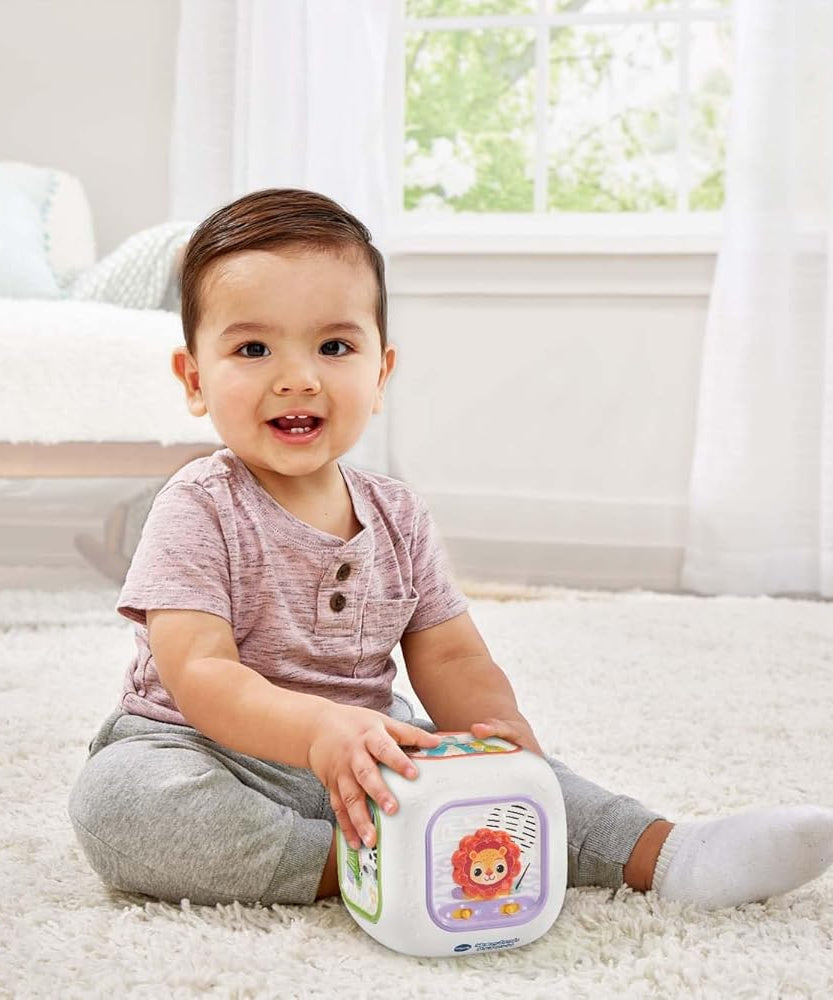 VTech Baby Sensory Sounds Musical Cube Interactive Learning Toy with Songs Textures Animals and Instruments Multicolor 3m+