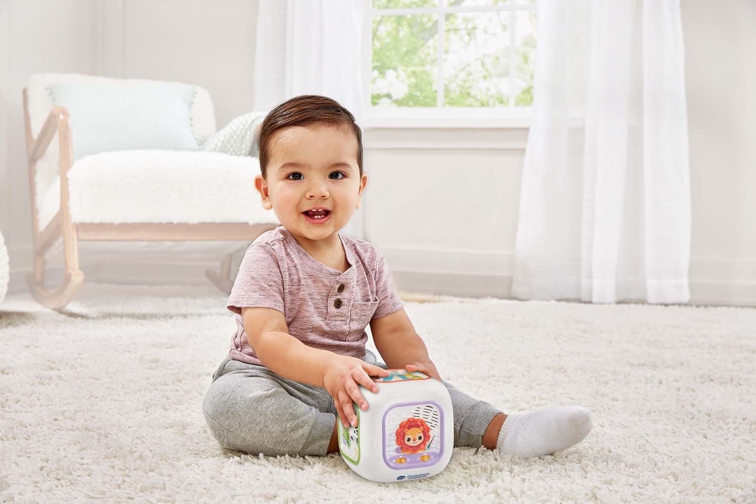VTech Baby Sensory Sounds Musical Cube Interactive Learning Toy with Songs Textures Animals and Instruments Multicolor 3m+