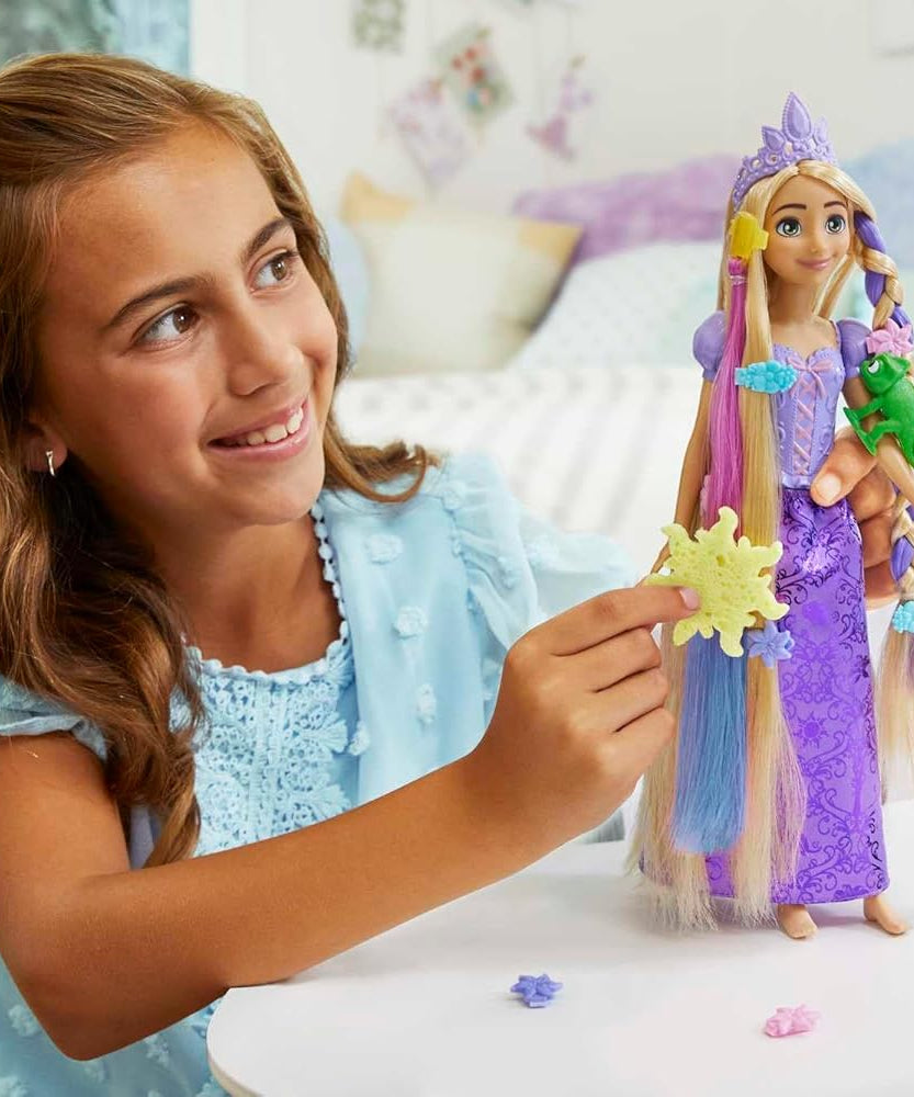 Mattel Disney Princess Toys, Doll Color Change Extensions and Hair Styling Pieces, Inspired by the Disney Movie, HLW18 Rapunzel With Hair Accessories