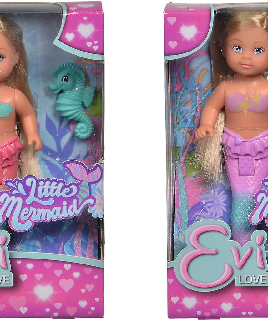 Simba Evi Love Little Mermaid Doll – 2 Assorted Designs, Movable Tail Fin, 12 cm, Ages 3+
