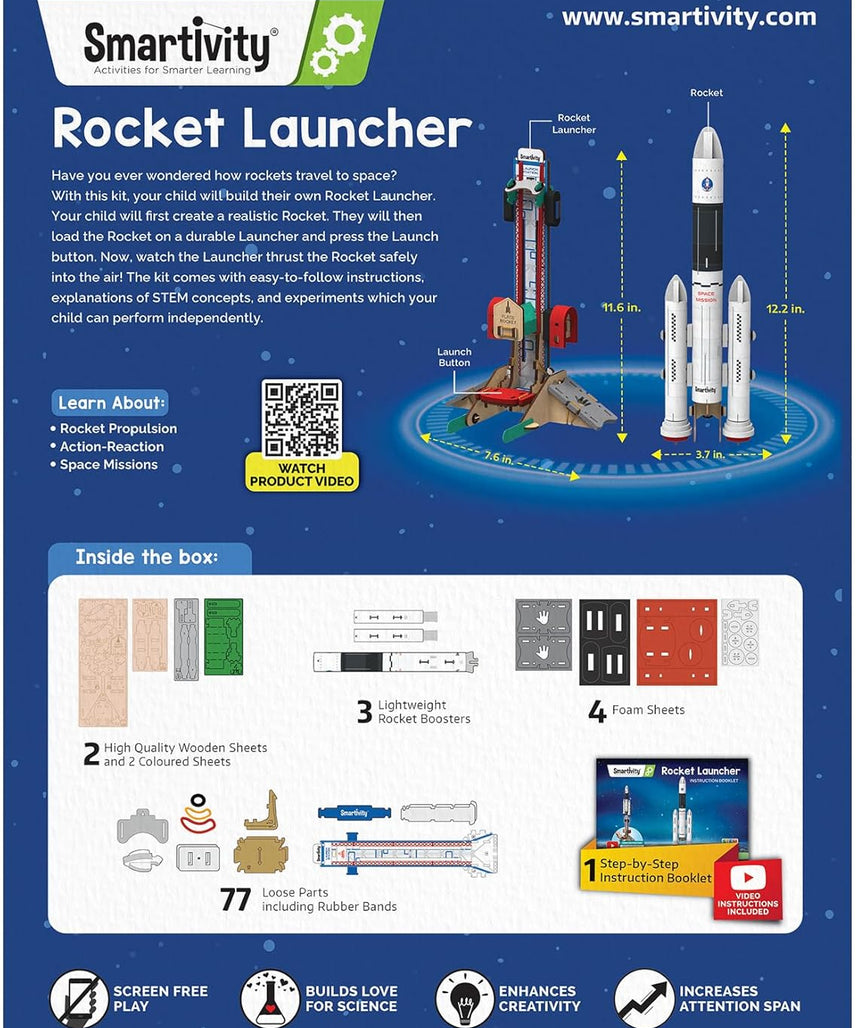 Smartivity Rocket Launcher DIY STEM Science Toy for Kids 6+ Years, Build Your Own Rocket and Launcher Kit, Educational Birthday Gift for Boys and Girls, Multicolor