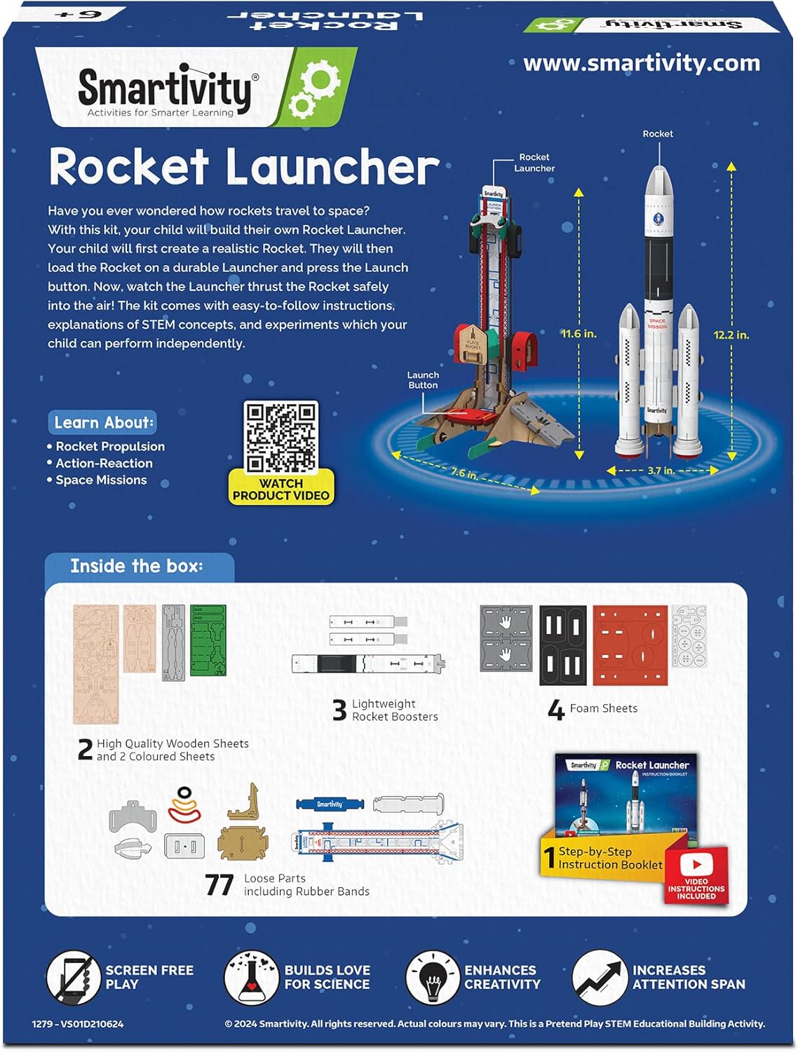 Smartivity Rocket Launcher DIY STEM Science Toy for Kids 6+ Years, Build Your Own Rocket and Launcher Kit, Educational Birthday Gift for Boys and Girls, Multicolor